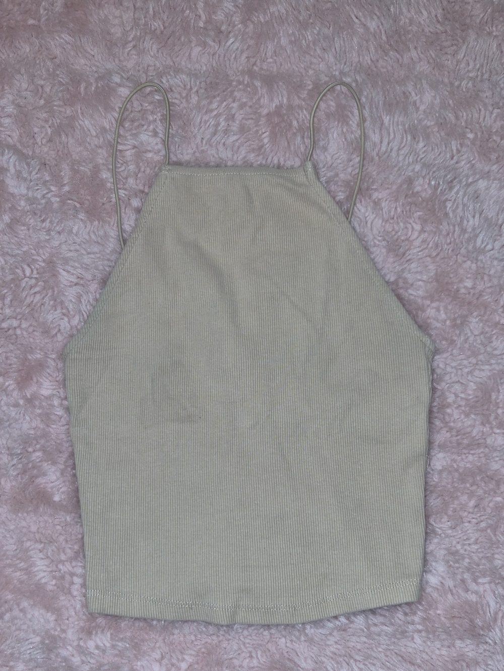 Zara Cream Ribbed Halter Crop Top